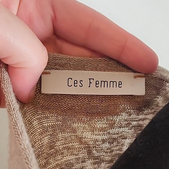 CES FEMME Beige and Leopard Print Long Sleeve Top, Size Medium - Picture 3 of 10